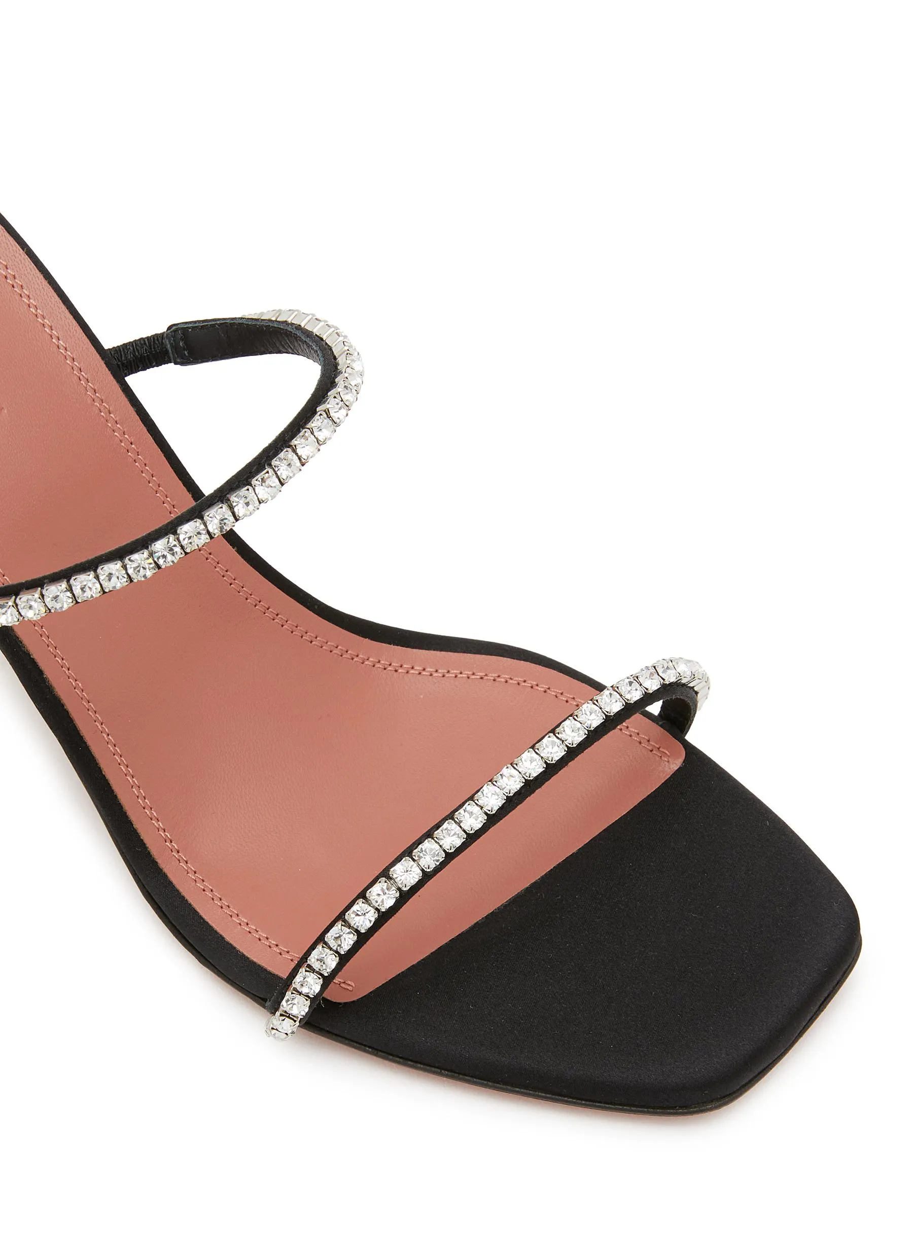 -----------AMINA MUADDI  ---- ------------ ----Gilda 70 Crystal Embellished Satin Heeled Sandals --