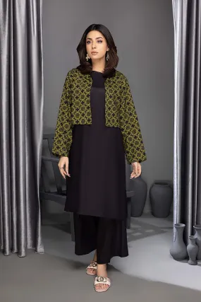 3-Pc Khaddar Long Shirt With Printed Khaddar Vest Coat and Qlot Trouser CPG22-16-S