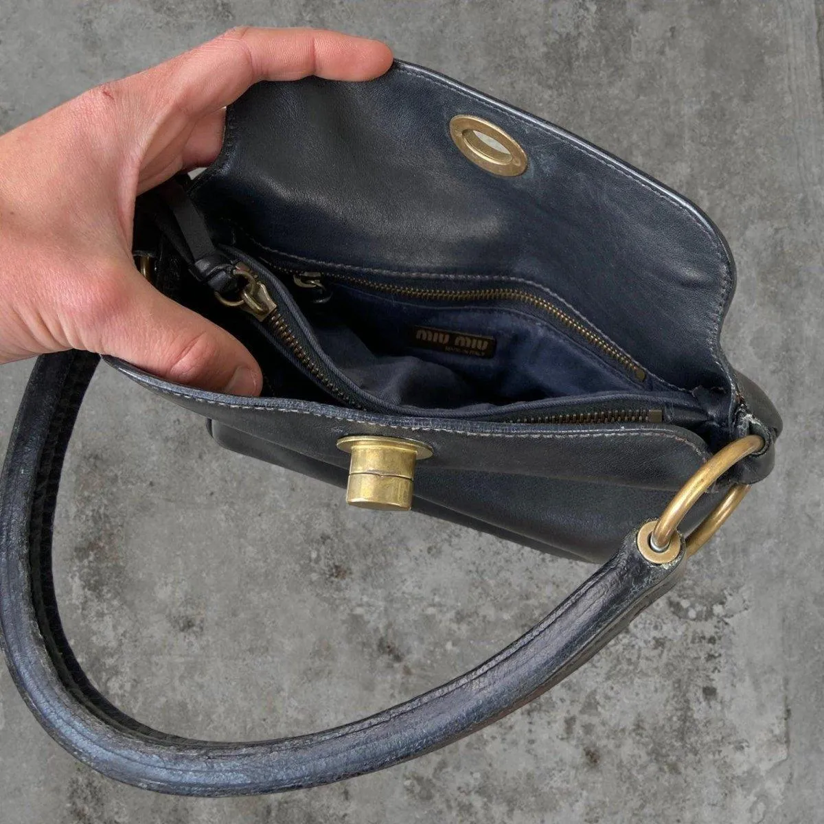 90'S MIU MIU LEATHER AND BRASS SHOULDER BAG