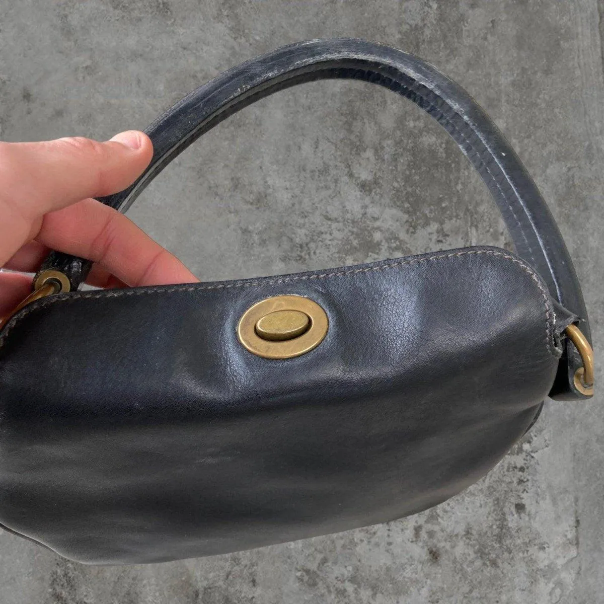 90'S MIU MIU LEATHER AND BRASS SHOULDER BAG