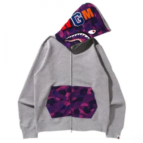 A Bathing Ape Men Color Camo Shark Full Zip Hoodie (gray)