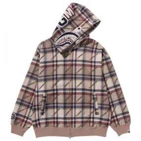 A Bathing Ape Men Logo Check Pattern Shark Full Zip Hoodie (beige)