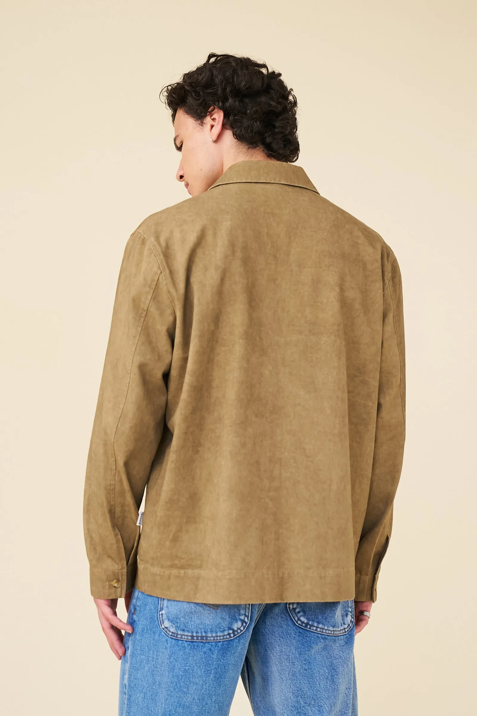 ACID WASH WORKWEAR ZIP UP - BROWN