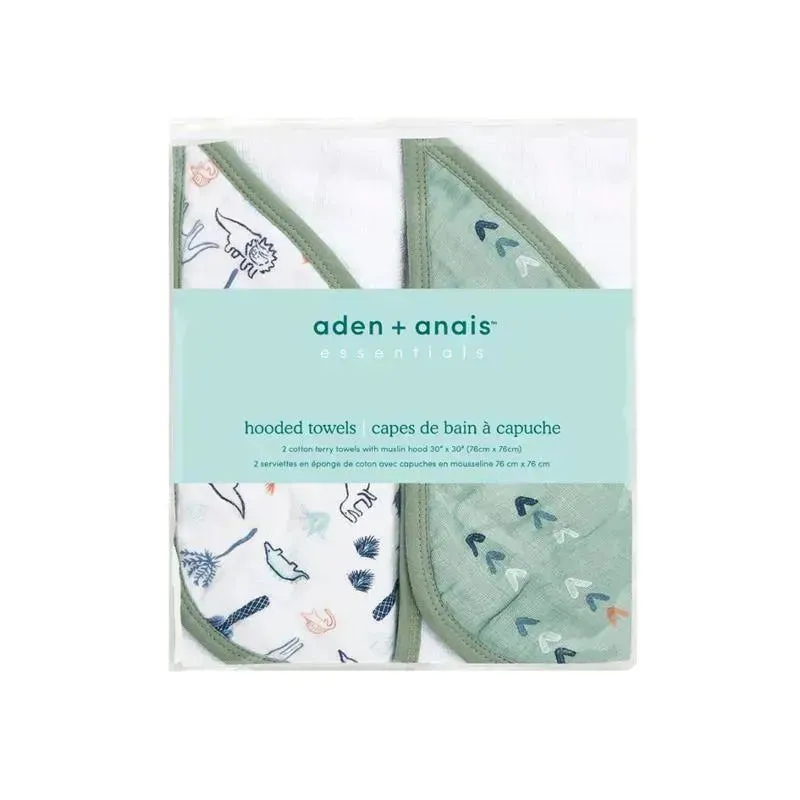 Aden + Anais - 2Pk Cotton Muslin Hooded Towel, Dinotime