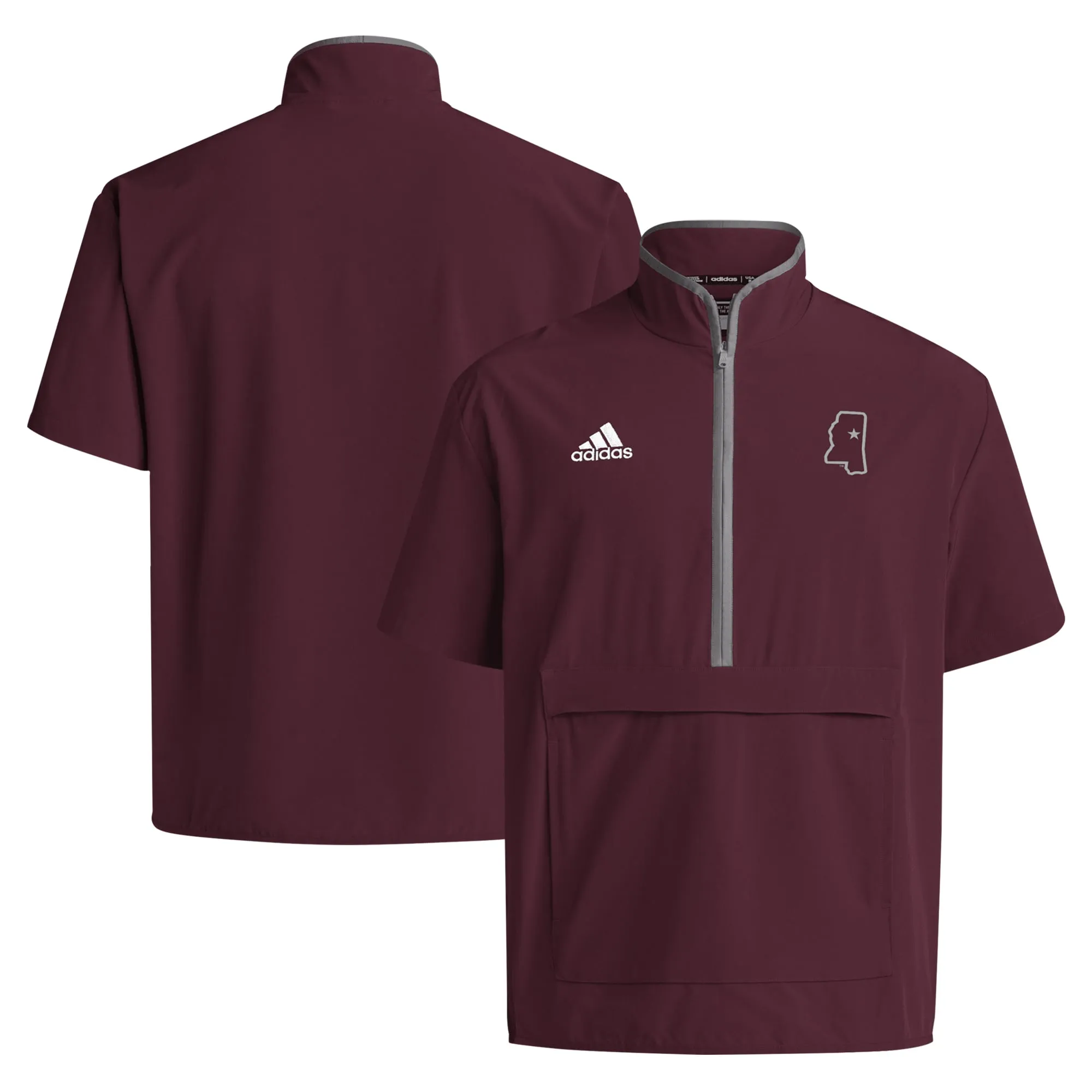 adidas Mississippi State Bulldogs Maroon 2024 Coaches Sideline Half-Zip Short Sleeve Jacket