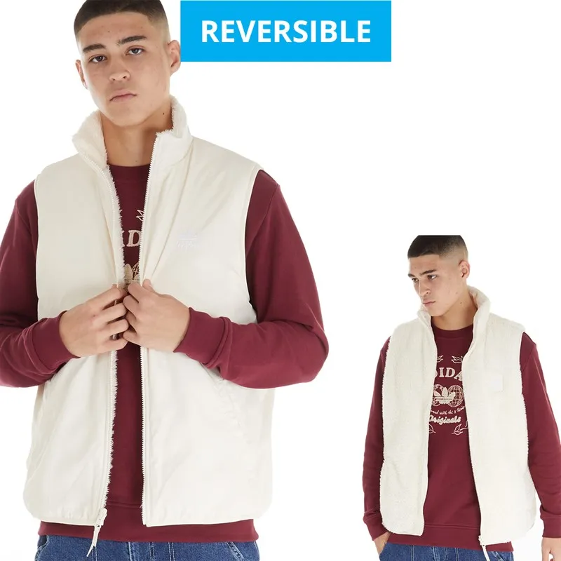 adidas Originals Mens Essentials+ Fluffy Fleece Reversible Vest Wonder White