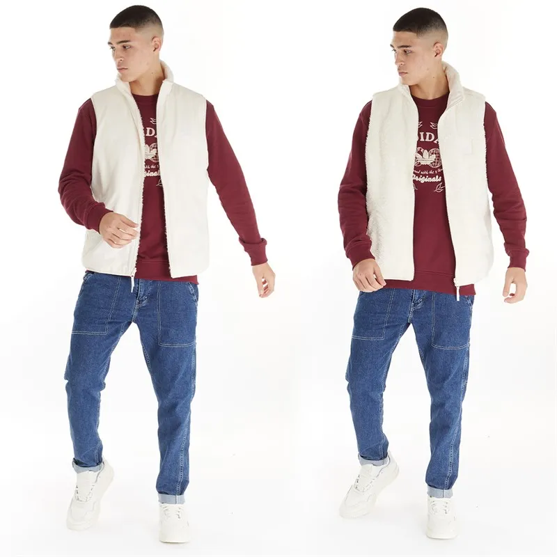 adidas Originals Mens Essentials+ Fluffy Fleece Reversible Vest Wonder White