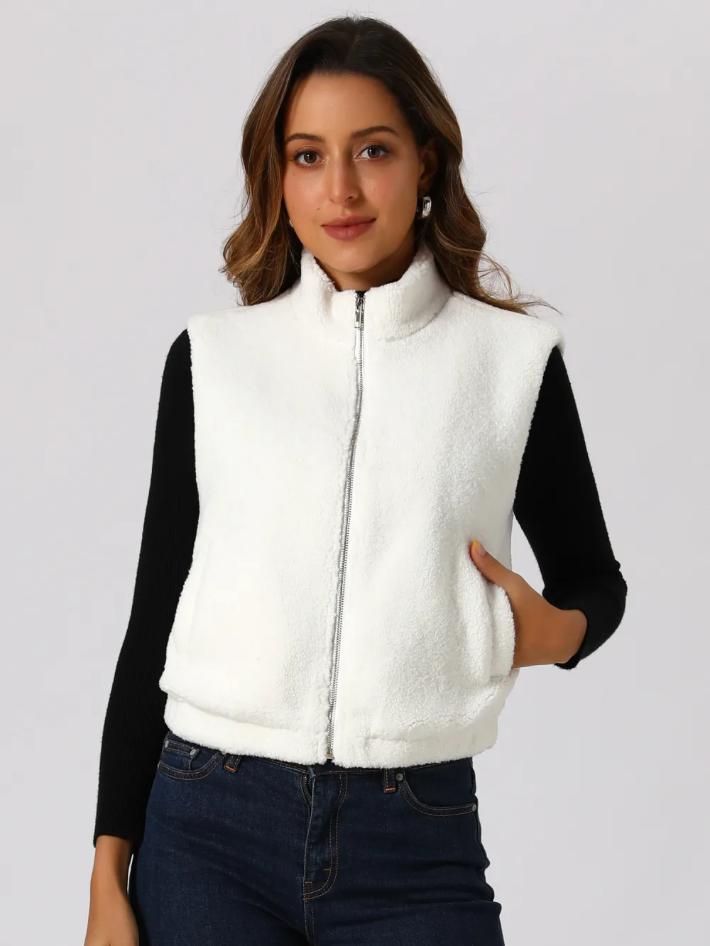 Allegra K- Fuzzy Fleece Sleeveless Winter Vest