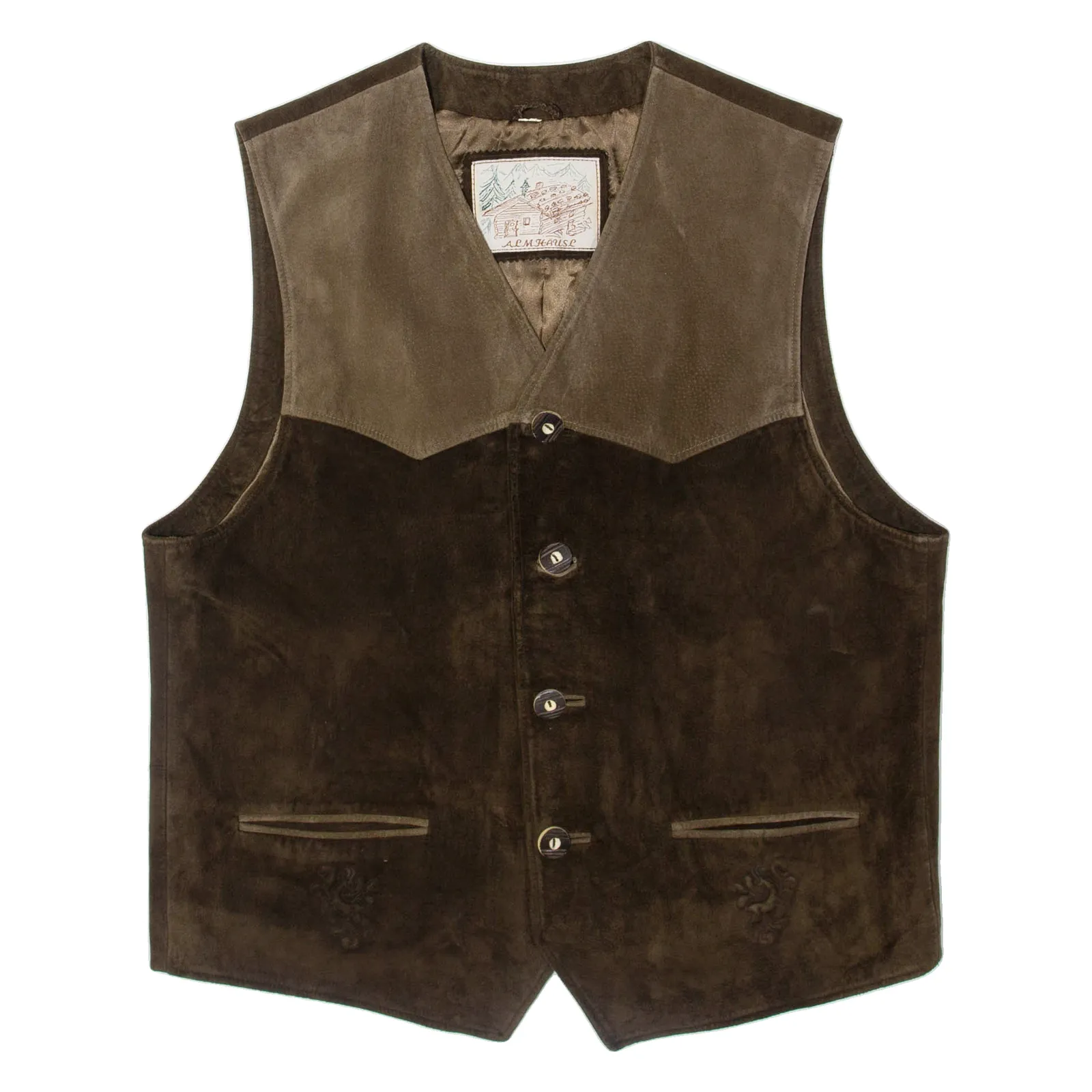 ALM HAUSL Mens Waistcoat Brown Leather 90s L