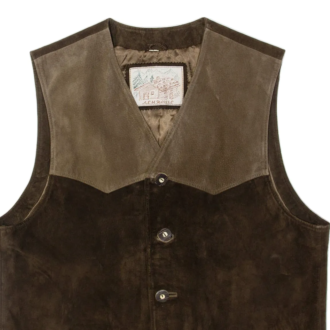 ALM HAUSL Mens Waistcoat Brown Leather 90s L