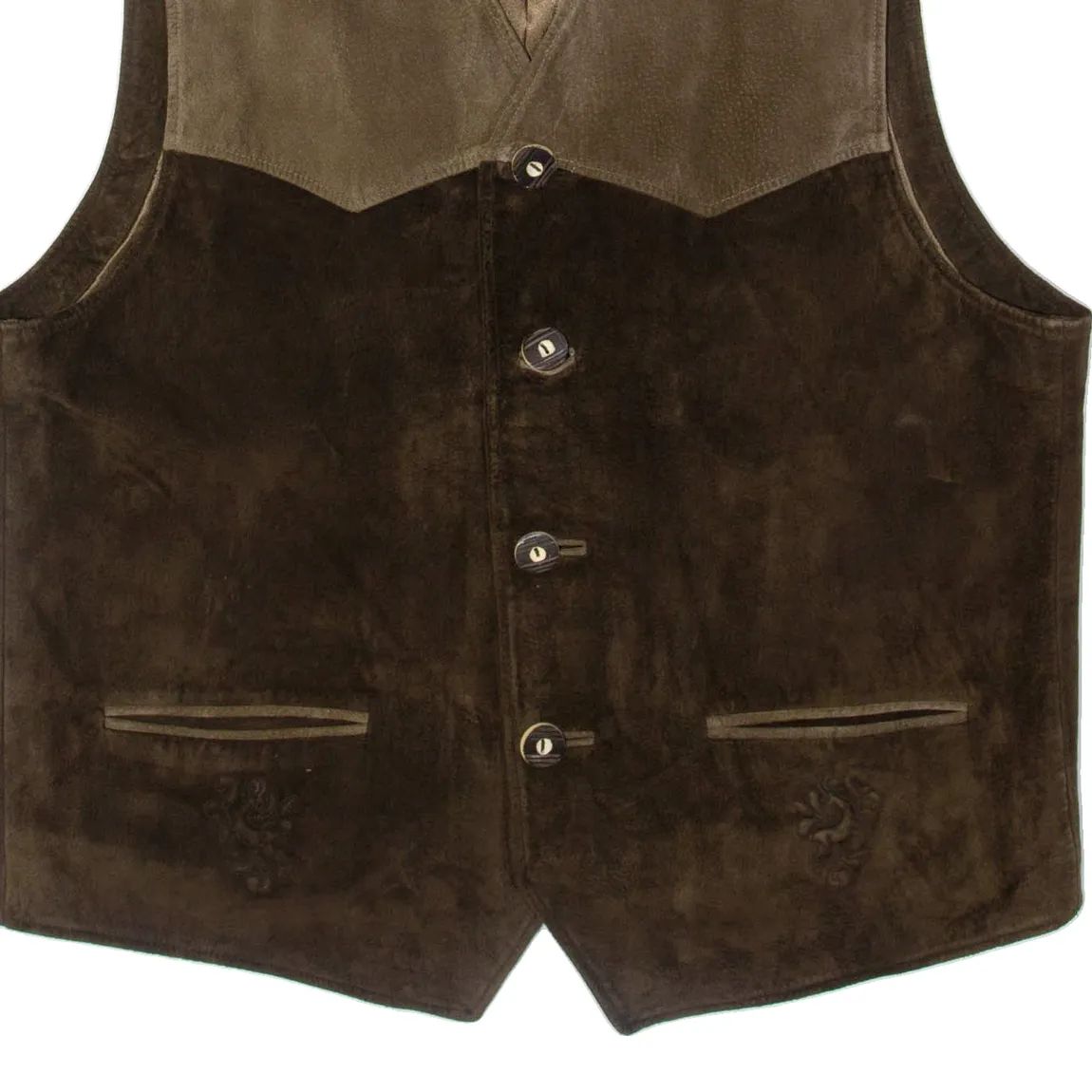 ALM HAUSL Mens Waistcoat Brown Leather 90s L