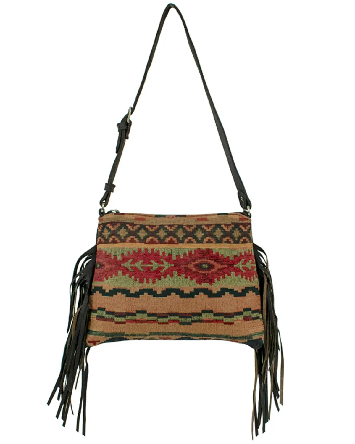 American West Women's Southwestern Tapestry Fringe Shoulder Bag