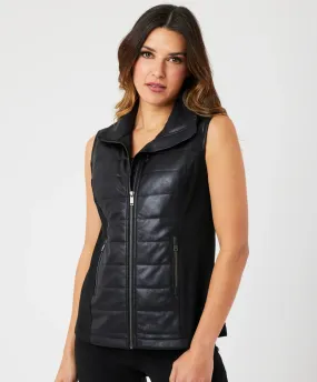 Angel Vegan Leather Quilted Vest - Black