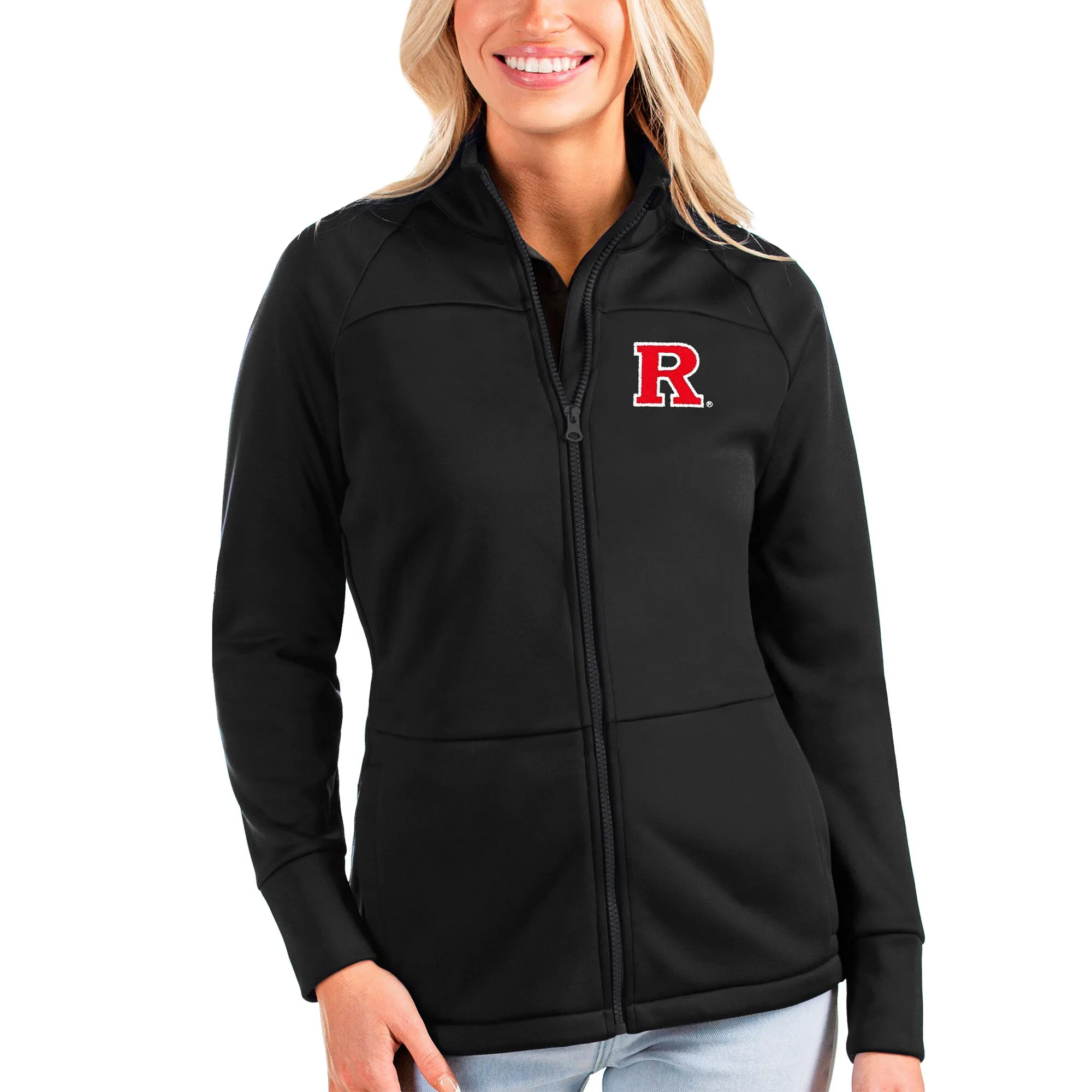 Antigua Rutgers Scarlet Knights Women's Black Links Full-Zip Golf Jacket