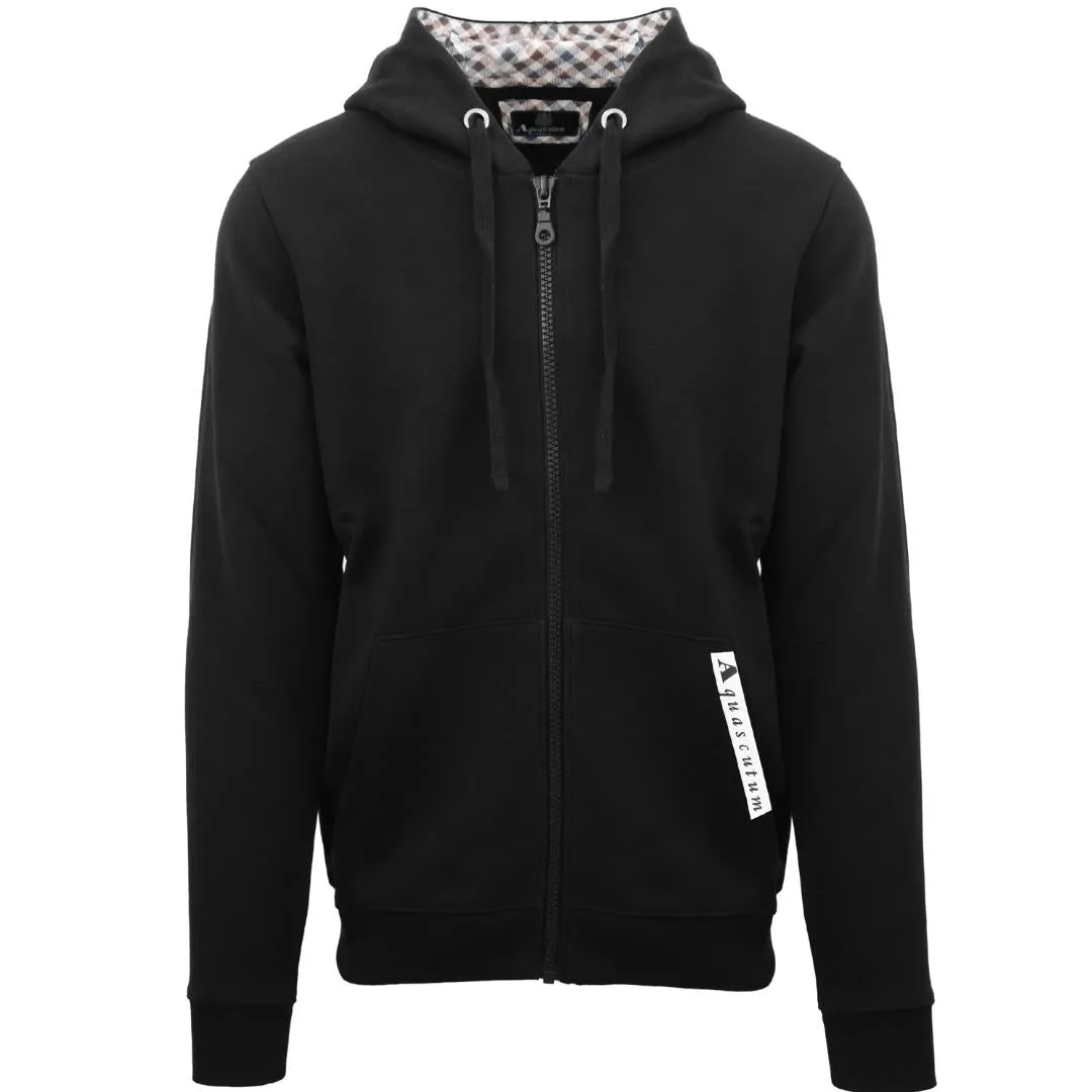 Aquascutum Branded Taped Pocket Black Zip Up Hoodie