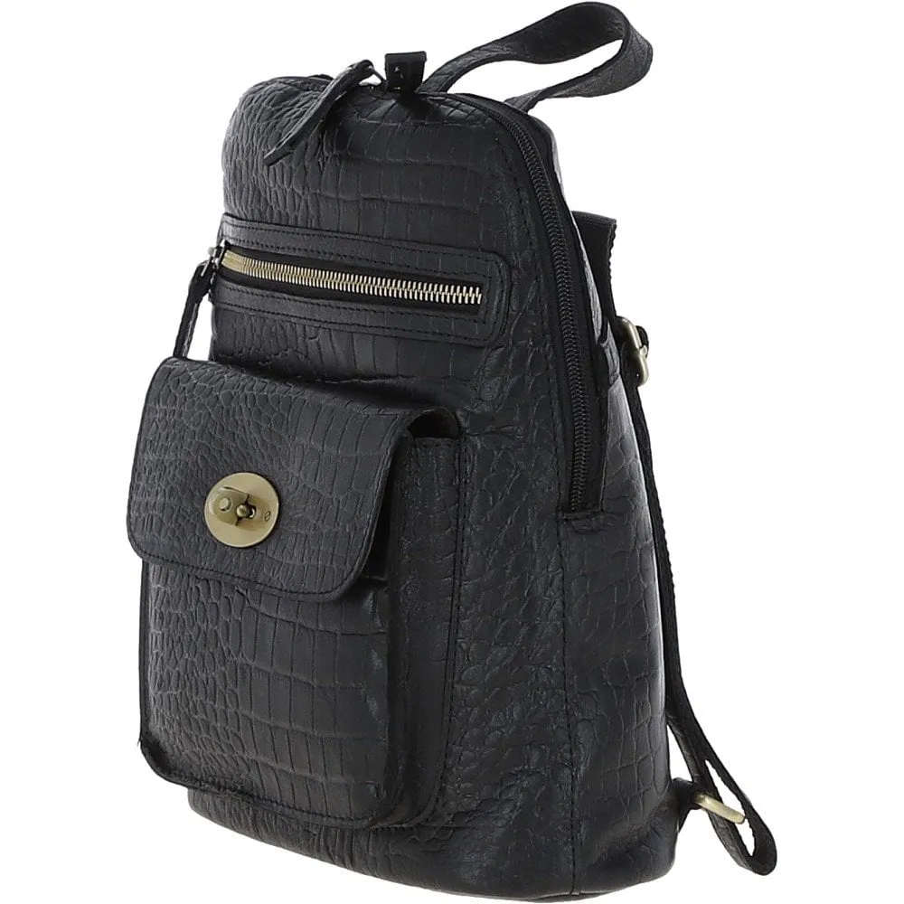 Ashwood Croc Print Leather Mini Backpack Black: L-75