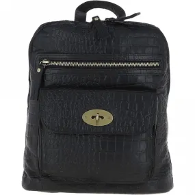 Ashwood Croc Print Leather Mini Backpack Black: L-75