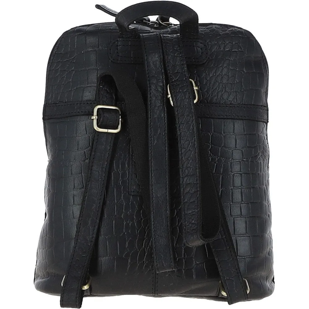 Ashwood Croc Print Leather Mini Backpack Black: L-75