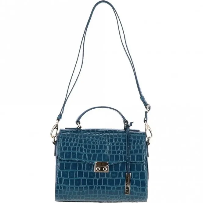 Ashwood Leather Crocodile Print Shoulder Bag Teal: C-55