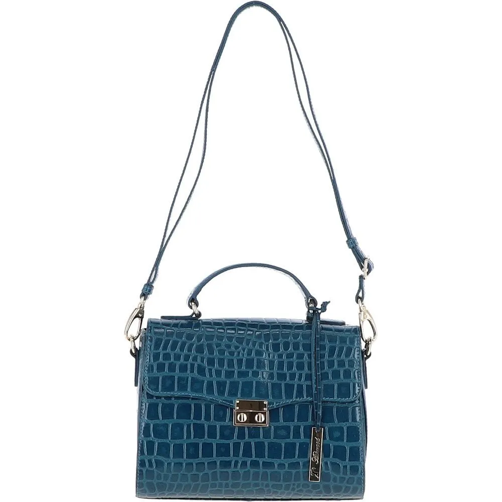 Ashwood Leather Crocodile Print Shoulder Bag Teal: C-55