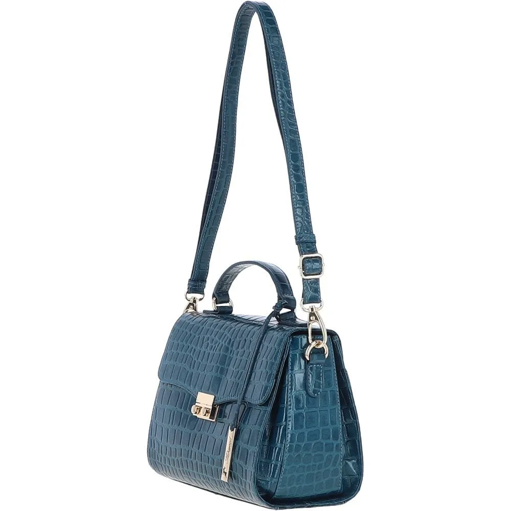 Ashwood Leather Crocodile Print Shoulder Bag Teal: C-55