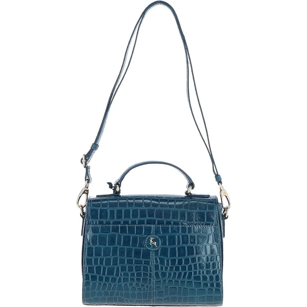 Ashwood Leather Crocodile Print Shoulder Bag Teal: C-55