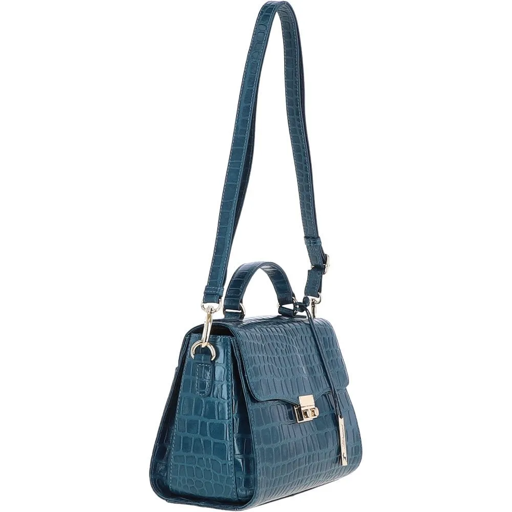 Ashwood Leather Crocodile Print Shoulder Bag Teal: C-55