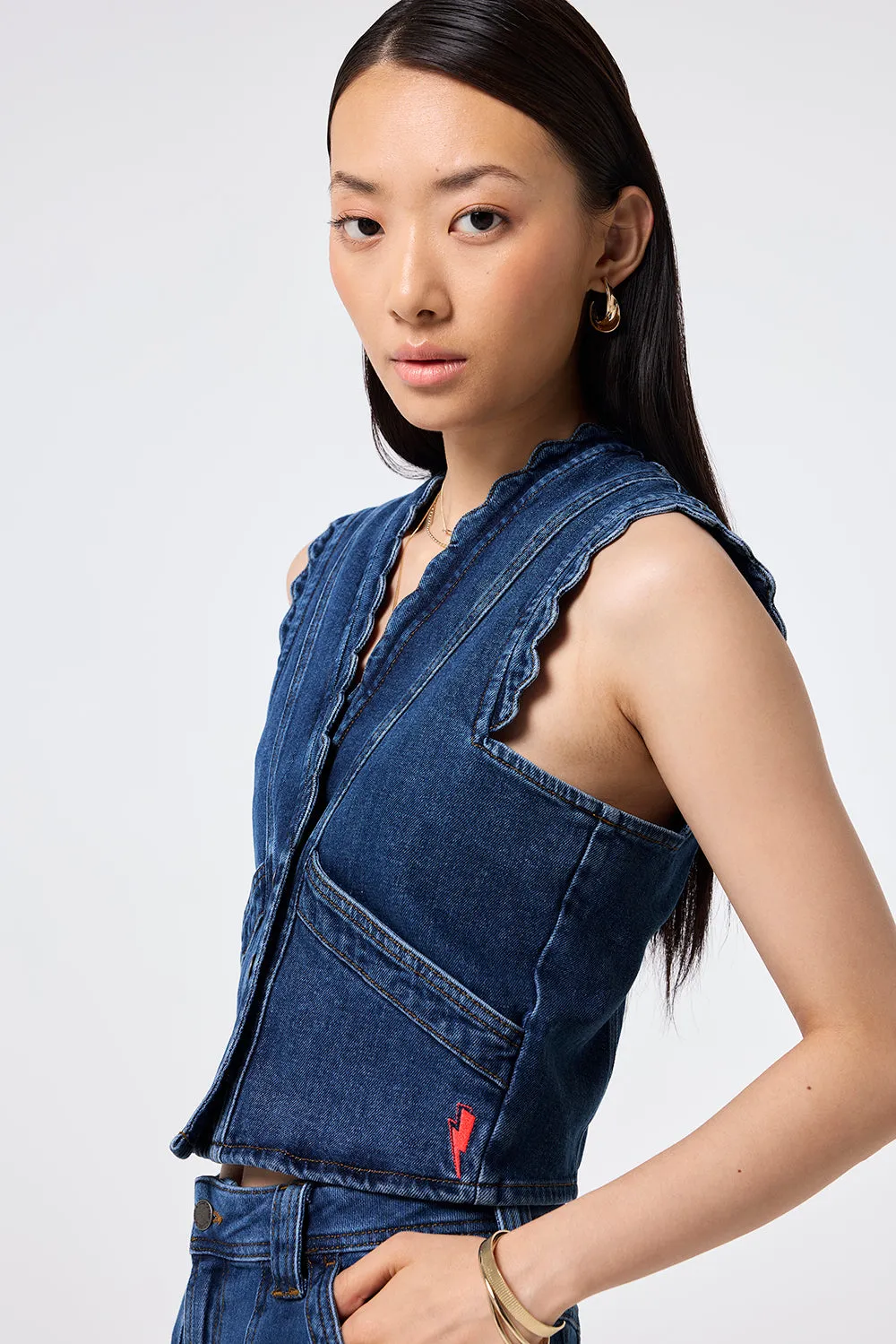 Authentic Indigo Denim Scallop Waistcoat