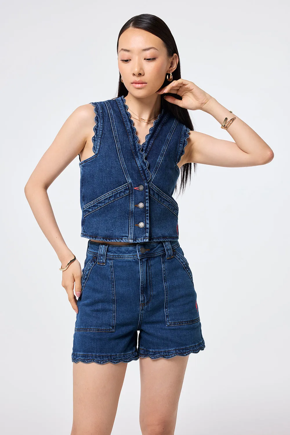 Authentic Indigo Denim Scallop Waistcoat