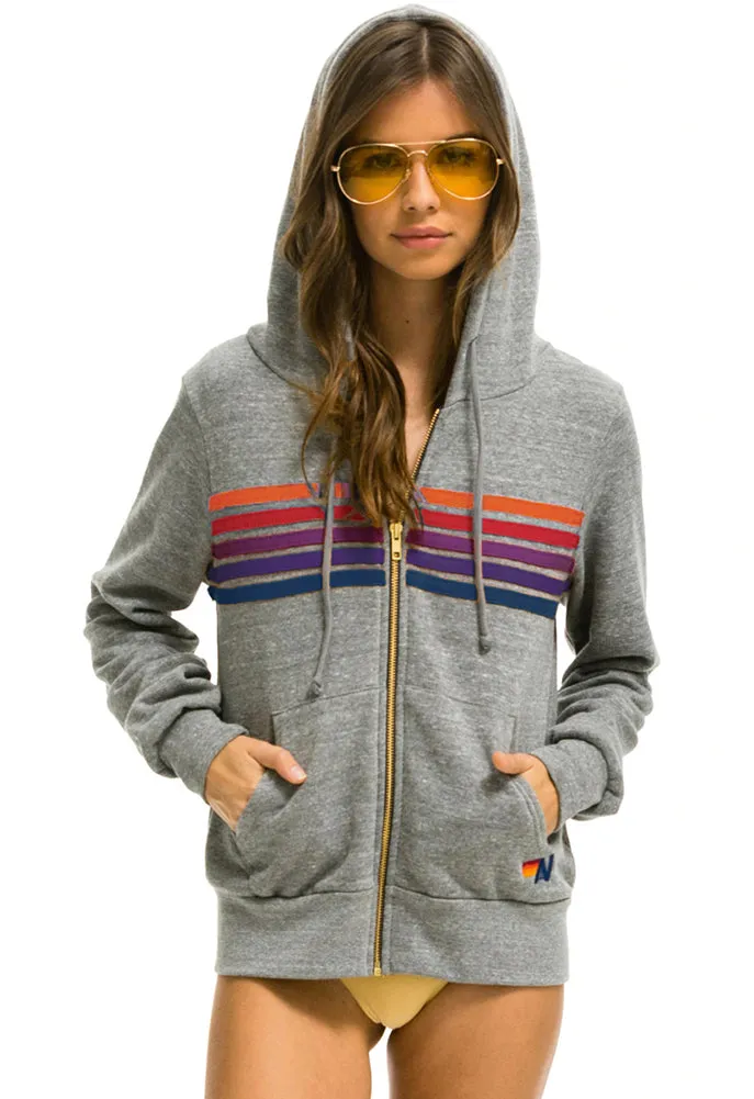 Aviator Nation 5 Stripe Zip Hoodie in Heather Grey / Purple Orange