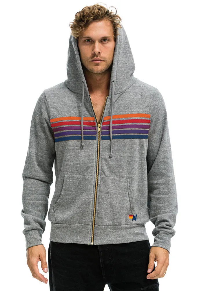 Aviator Nation 5 Stripe Zip Hoodie in Heather Grey / Purple Orange