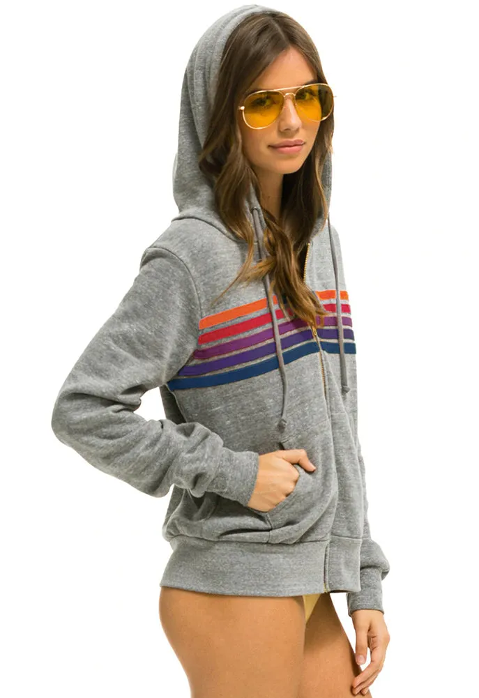 Aviator Nation 5 Stripe Zip Hoodie in Heather Grey / Purple Orange