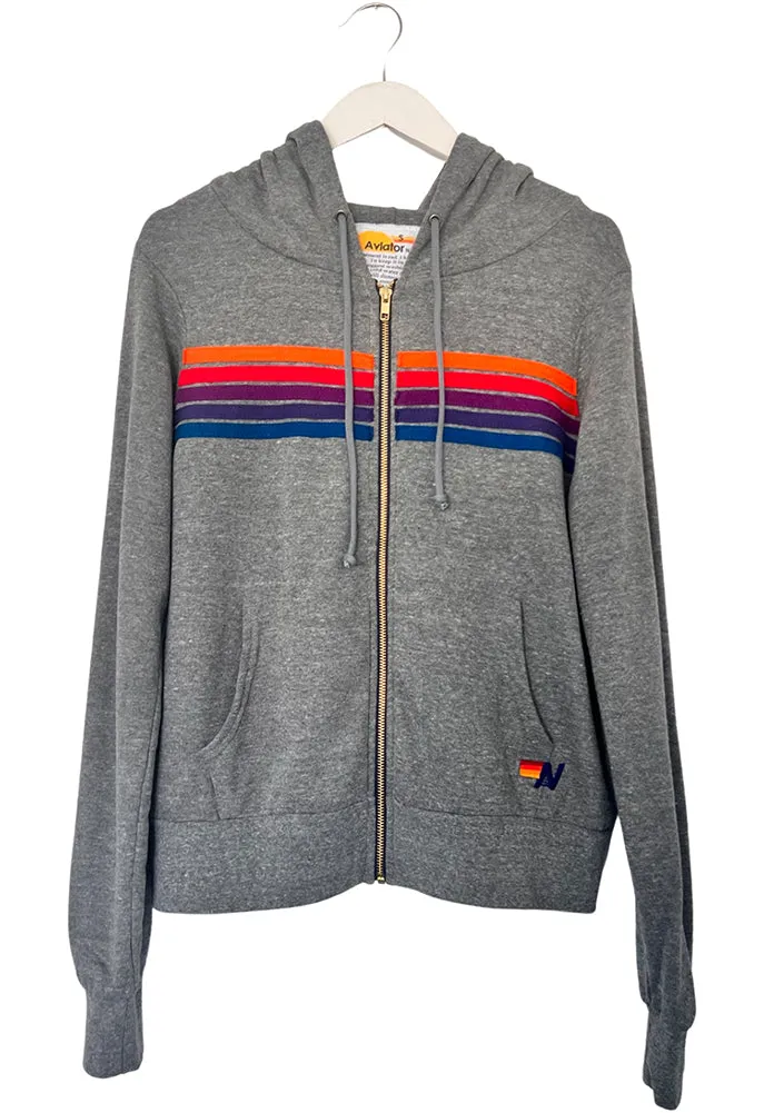 Aviator Nation 5 Stripe Zip Hoodie in Heather Grey / Purple Orange