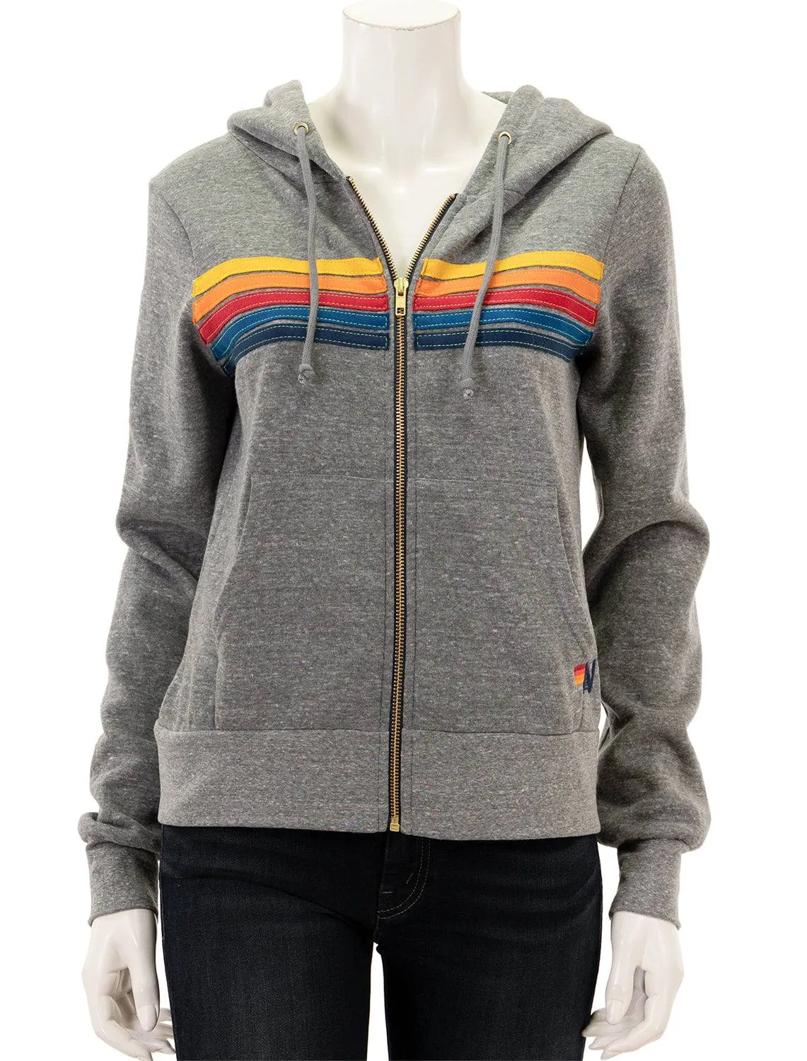     Aviator Nation   5 stripe zip hoodie in heather grey