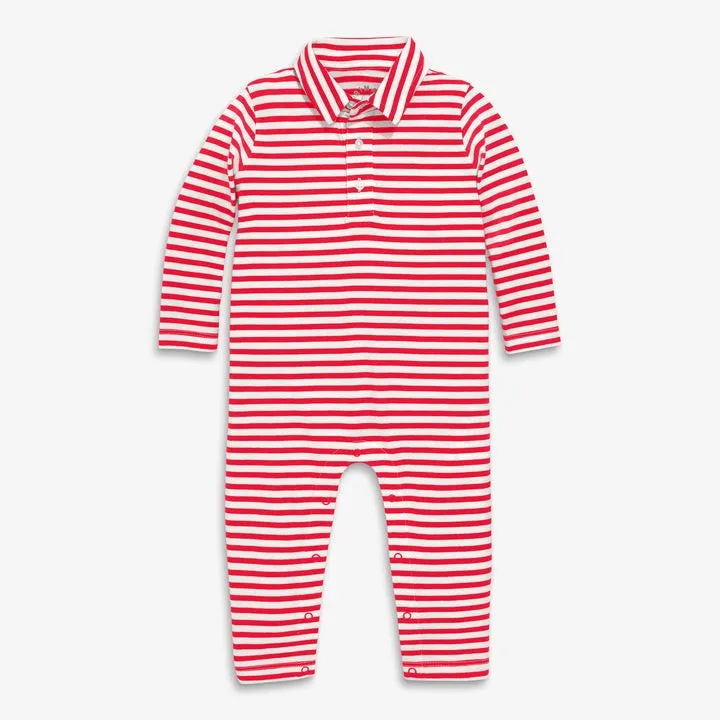 Baby Long Sleeve Polo Romper In Stripe | Ivory Lollipop Stripe