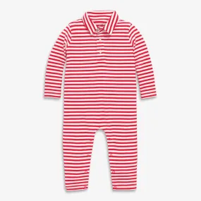 Baby Long Sleeve Polo Romper In Stripe | Ivory Lollipop Stripe