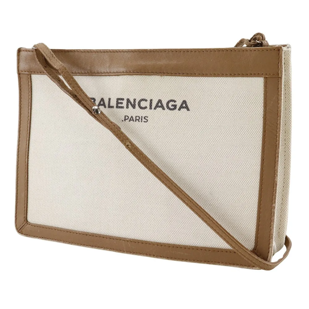 BALENCIAGA Shoulder Bag 339937 Canvas, Leather Brown Navy Pochette Women