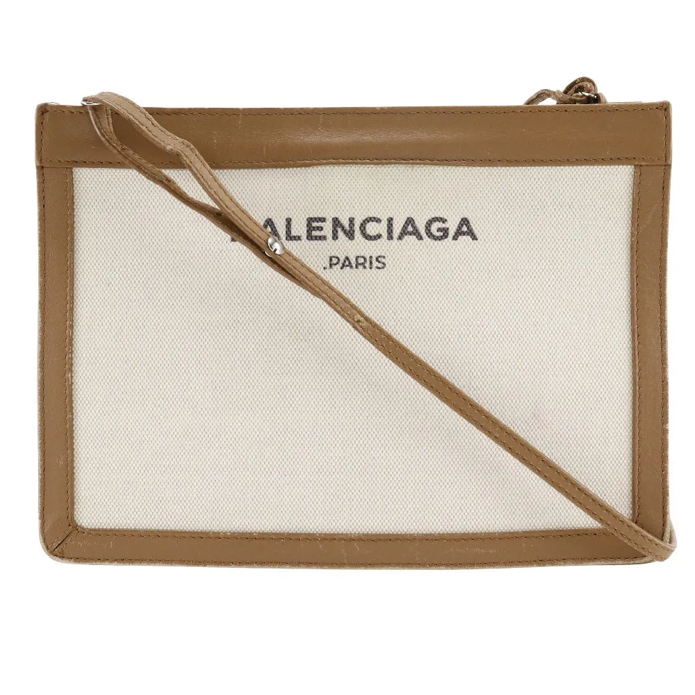 BALENCIAGA Shoulder Bag 339937 Canvas, Leather Brown Navy Pochette Women