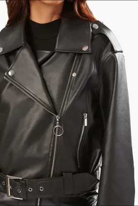 Black Faux Leather Cropped Moto Jacket