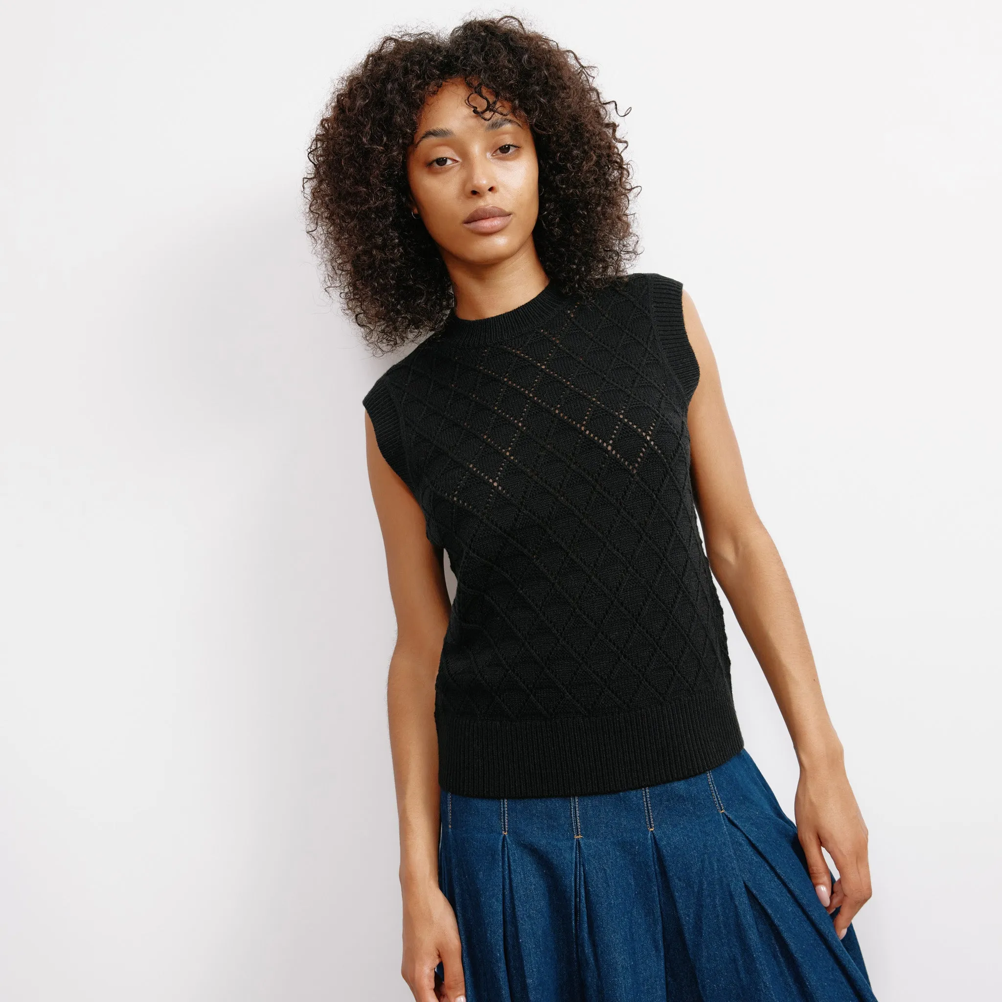 Black Pointelle Knit Tank