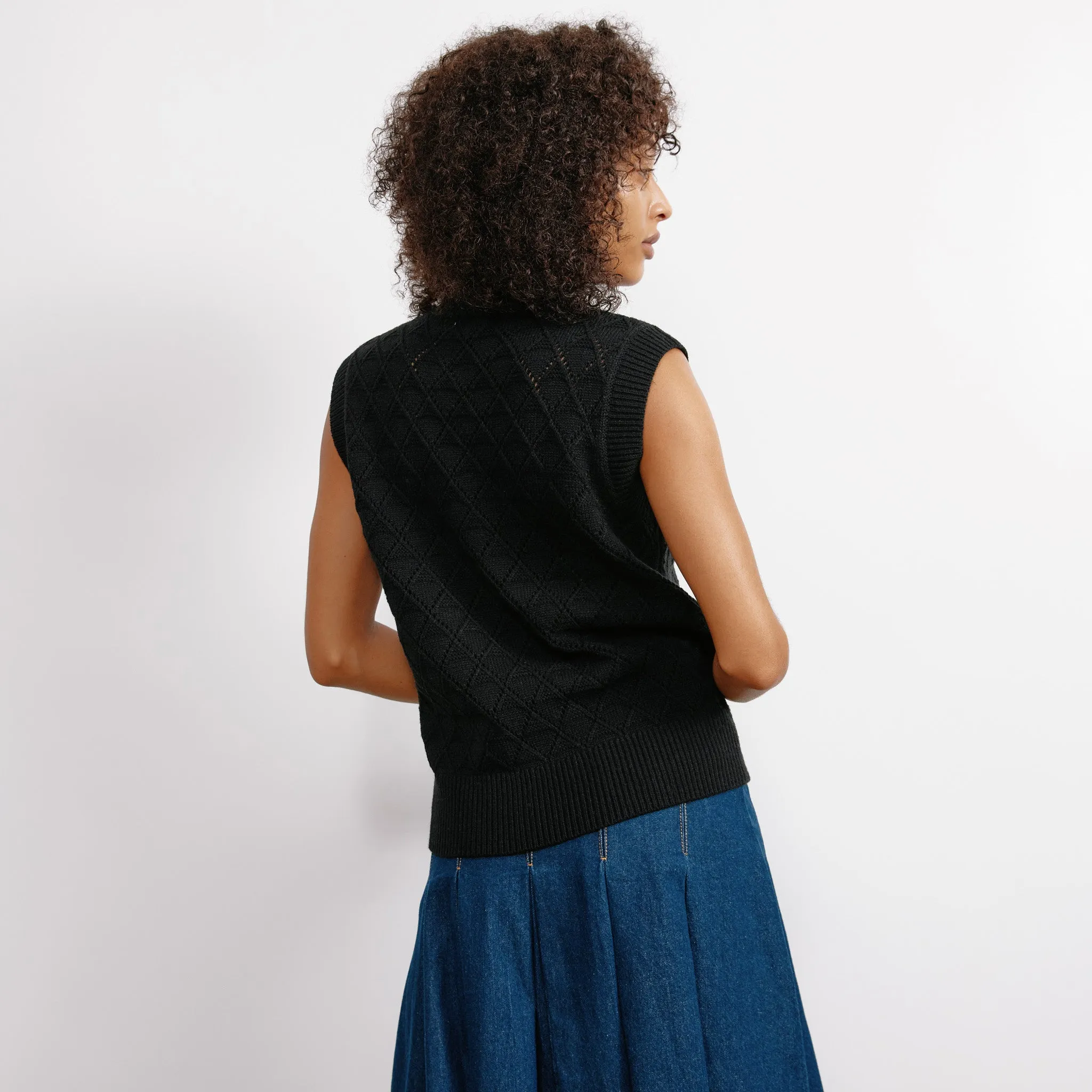 Black Pointelle Knit Tank