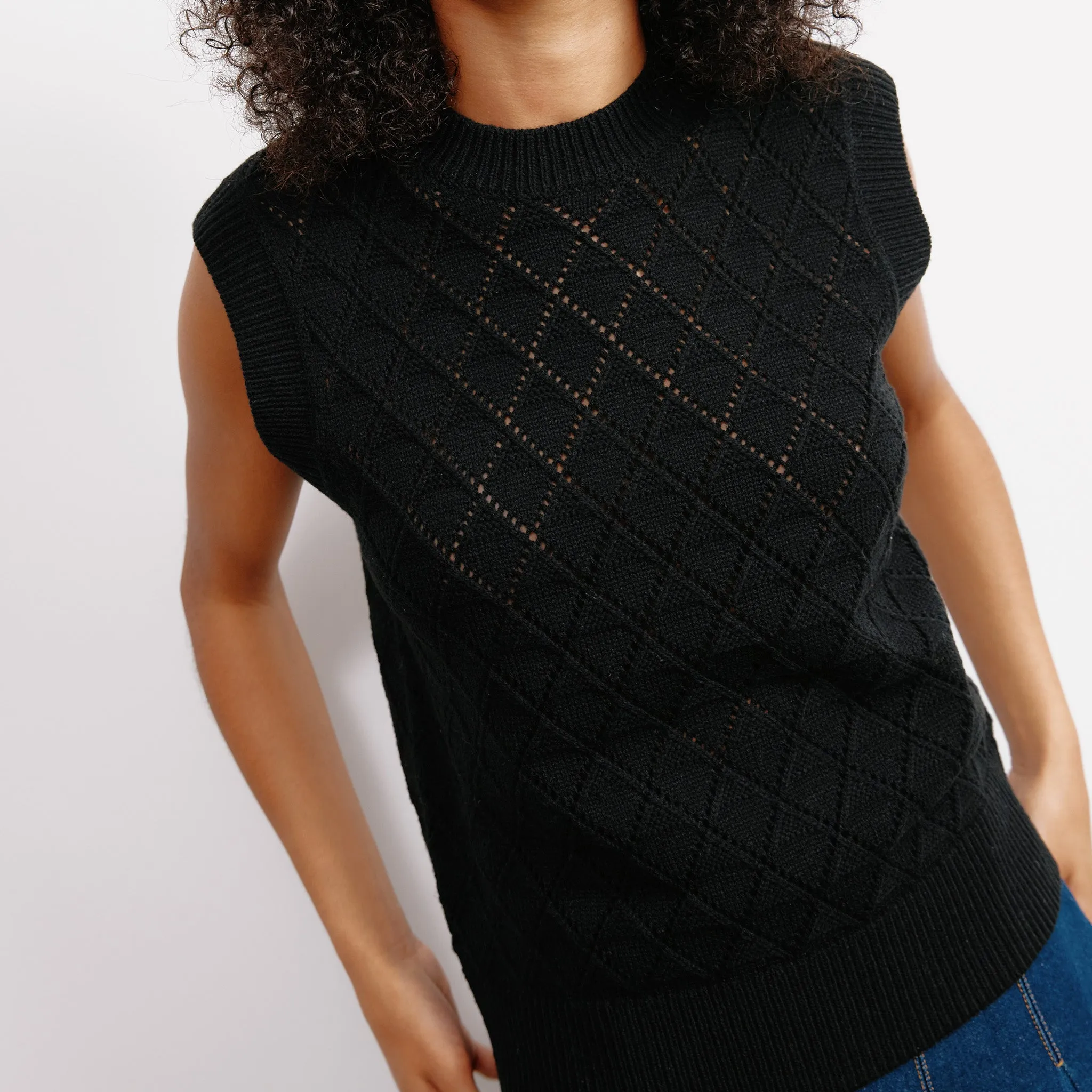 Black Pointelle Knit Tank