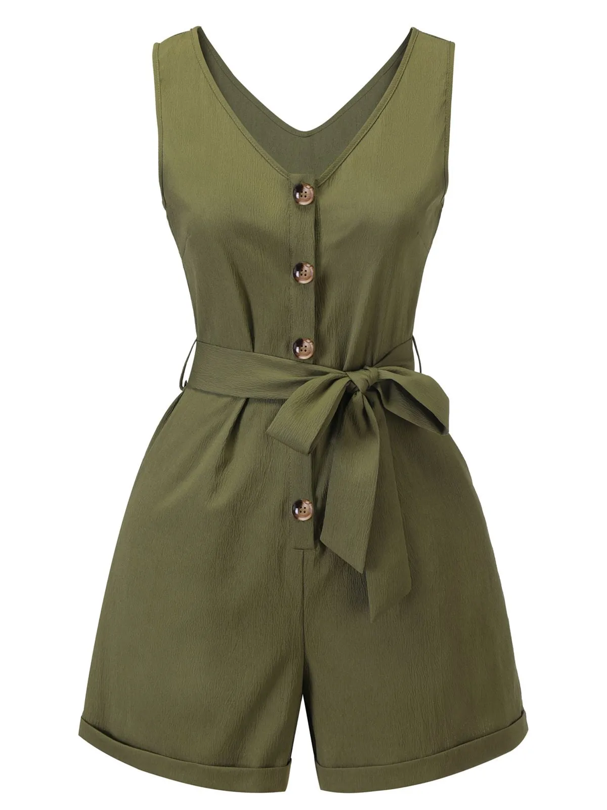 Blue 1950s V-Neck Button Waist Tie Romper