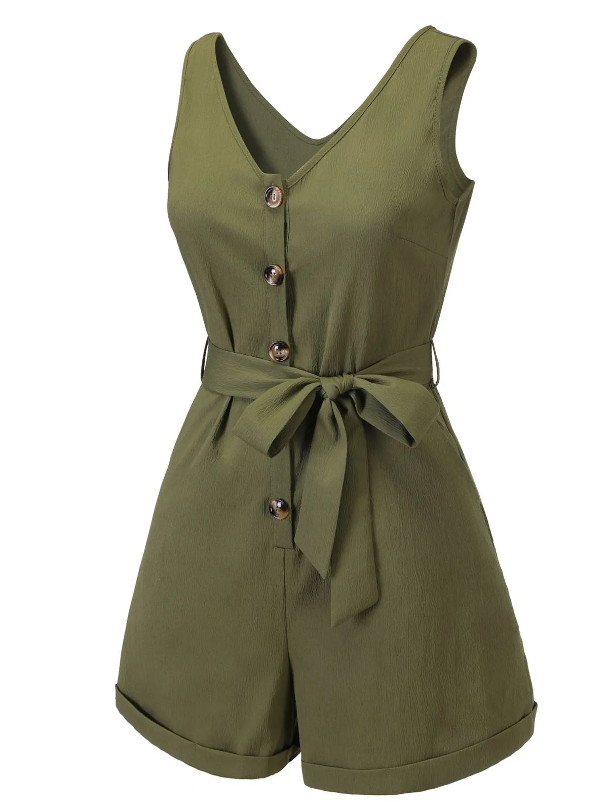 Blue 1950s V-Neck Button Waist Tie Romper