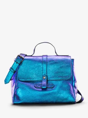 Blue Metallic Leather Shoulder Bag for Women - LeCorneille Beetle | PAUL MARIUS