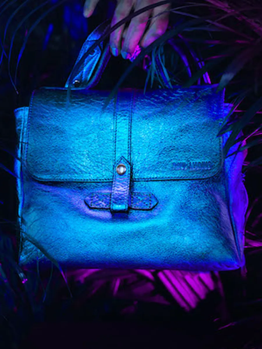 Blue Metallic Leather Shoulder Bag for Women - LeCorneille Beetle | PAUL MARIUS