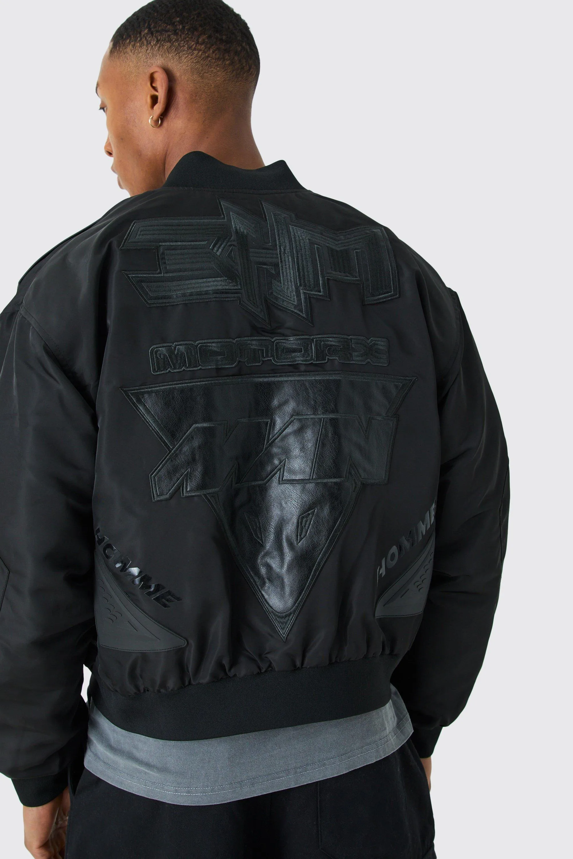 Boxy High Shine Tonal Nylon Moto Bomber