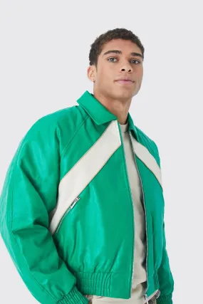 Boxy Paneled Pu Moto Bomber