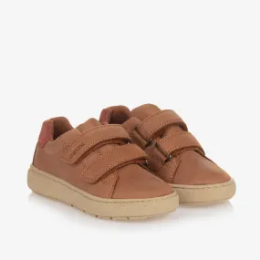 Boys Brown Leather Velcro Trainers