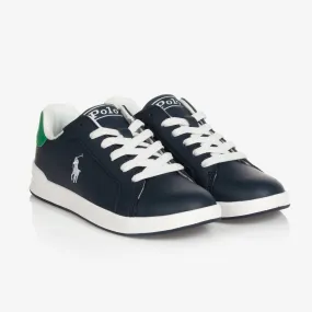 Boys Navy Blue Lace-Up Logo Trainers